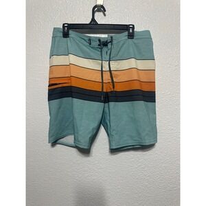 ONeill Hyperfreak Mens Board Shorts Striped Teal Orange Grey Size 32 Swim Trunks